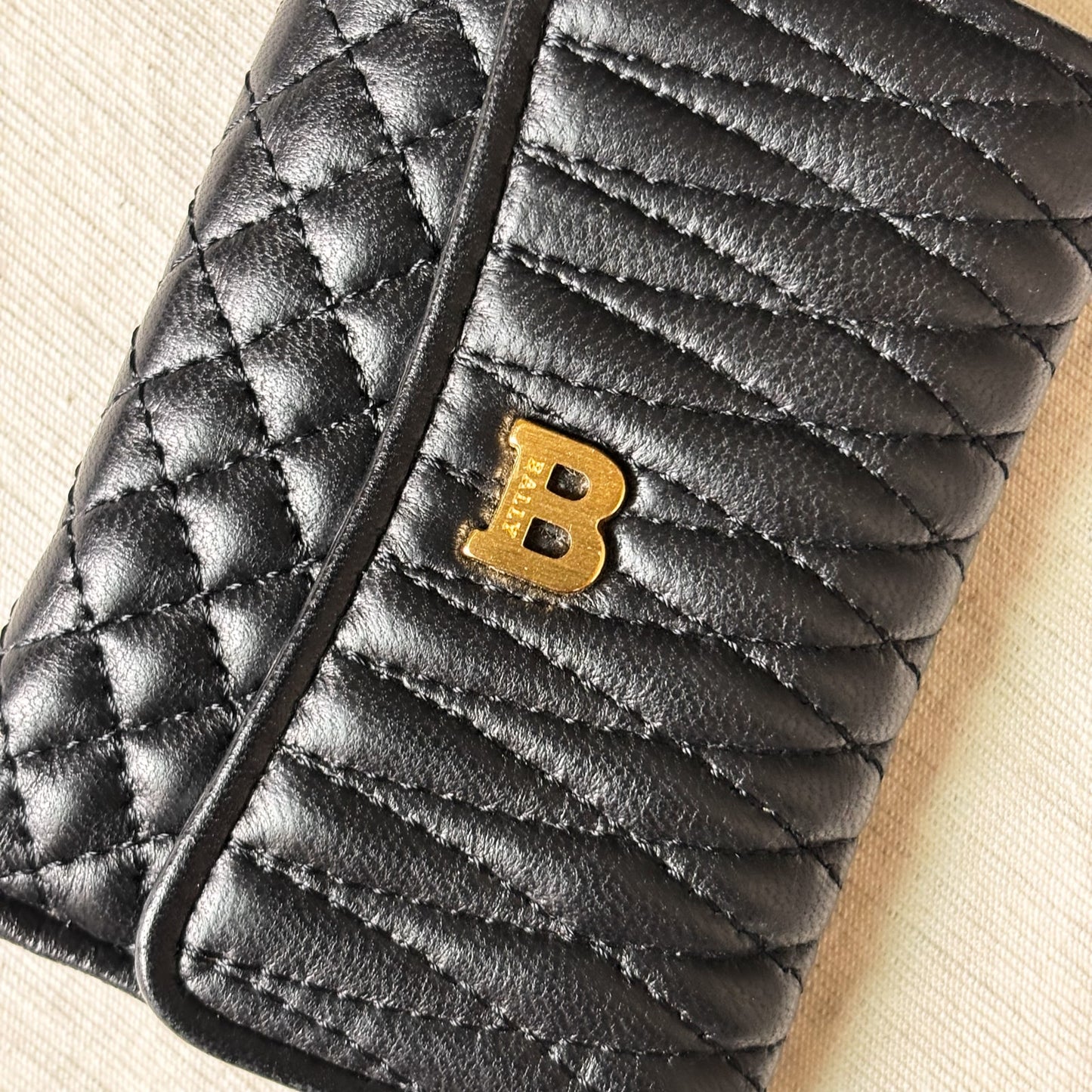 Vintage Bally 黑色小羊皮絎縫鑰匙包 - Folklore