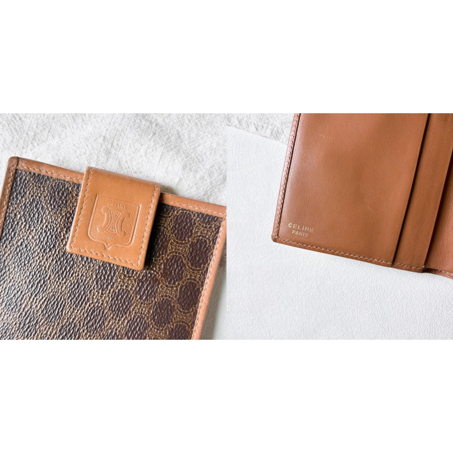 Vintage Celine 棕色老花皮革短夾