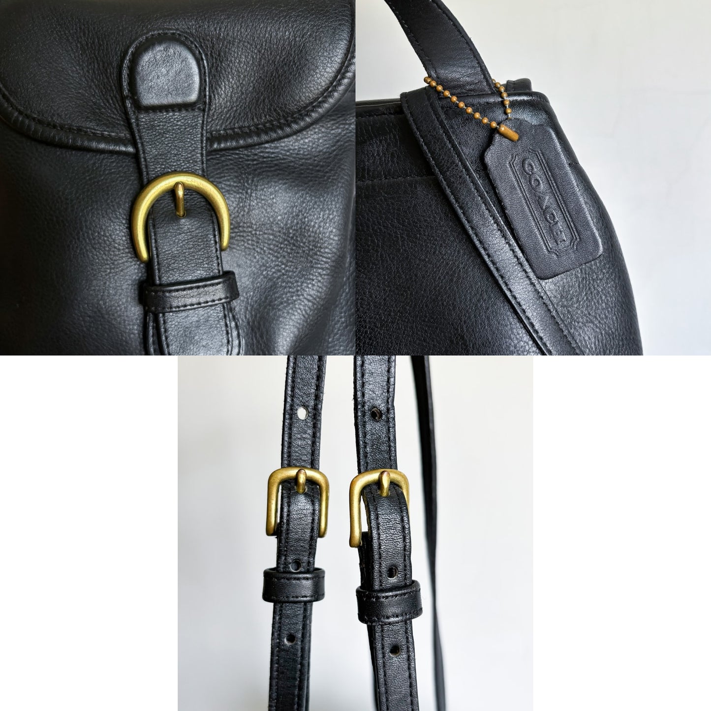 Vintage Coach 黑色皮革磁扣小巧後背包 - Folklore