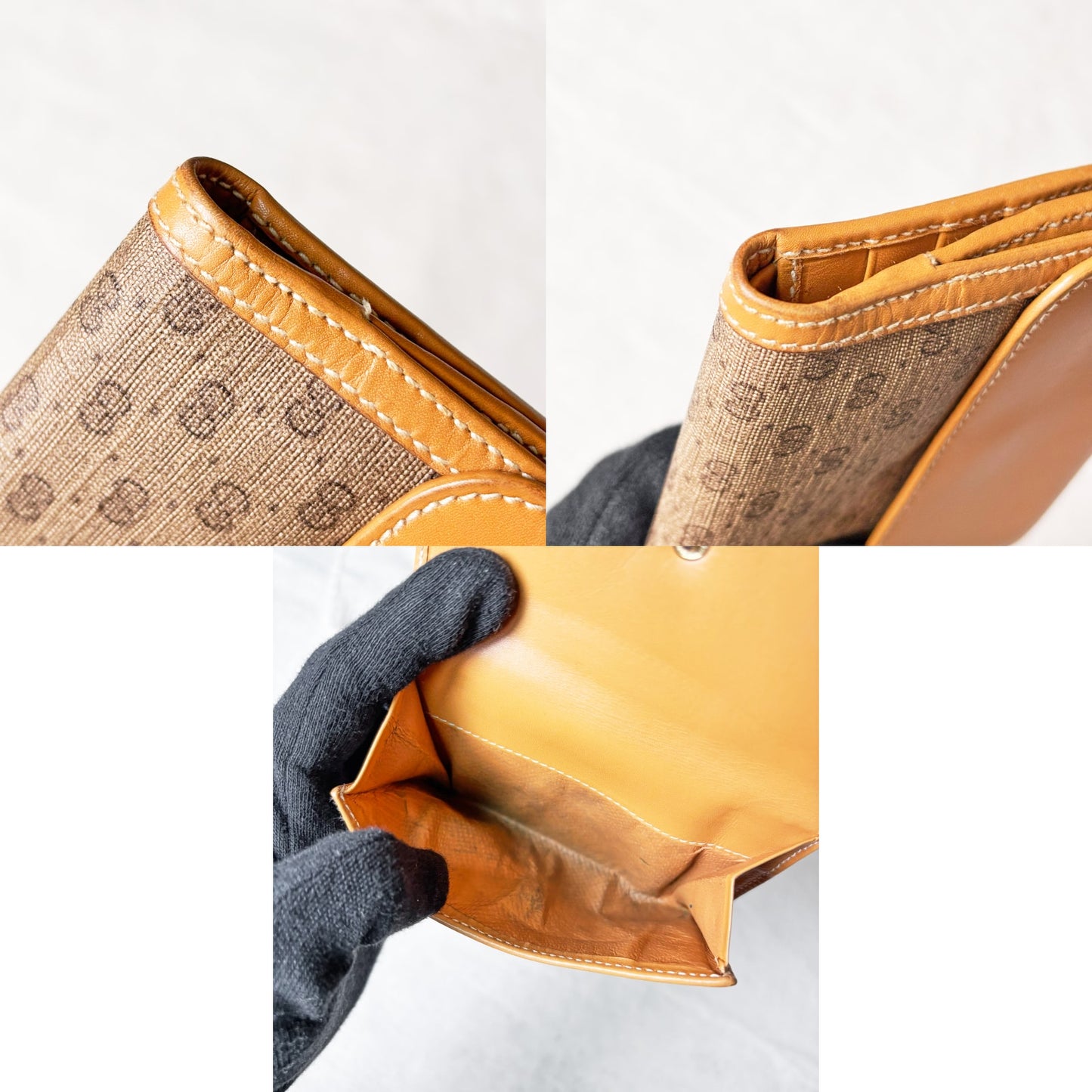 Vintage Gucci 老花棕邊金扣短夾 - Folklore