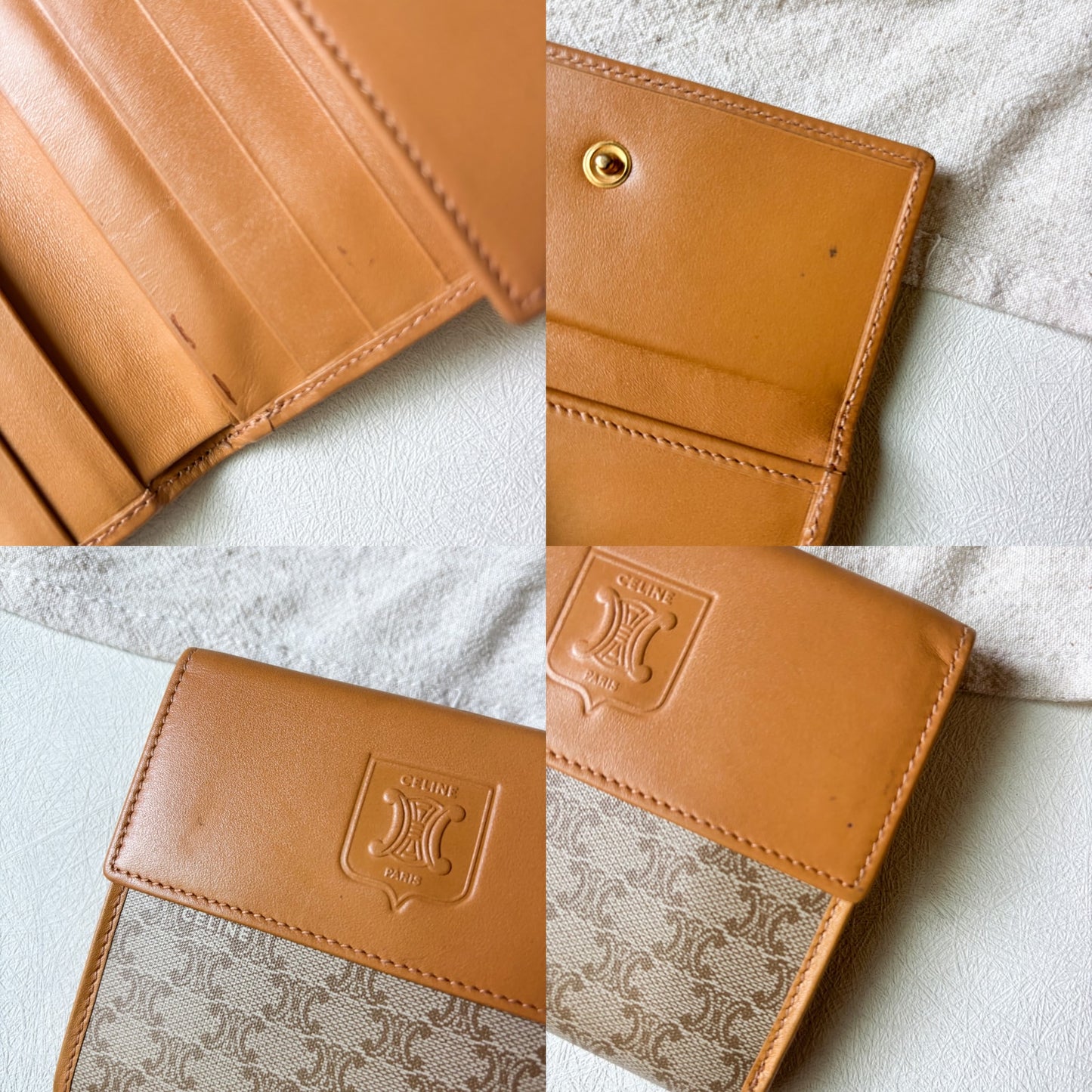 Vintage Celine 淺棕色老花翻蓋短夾