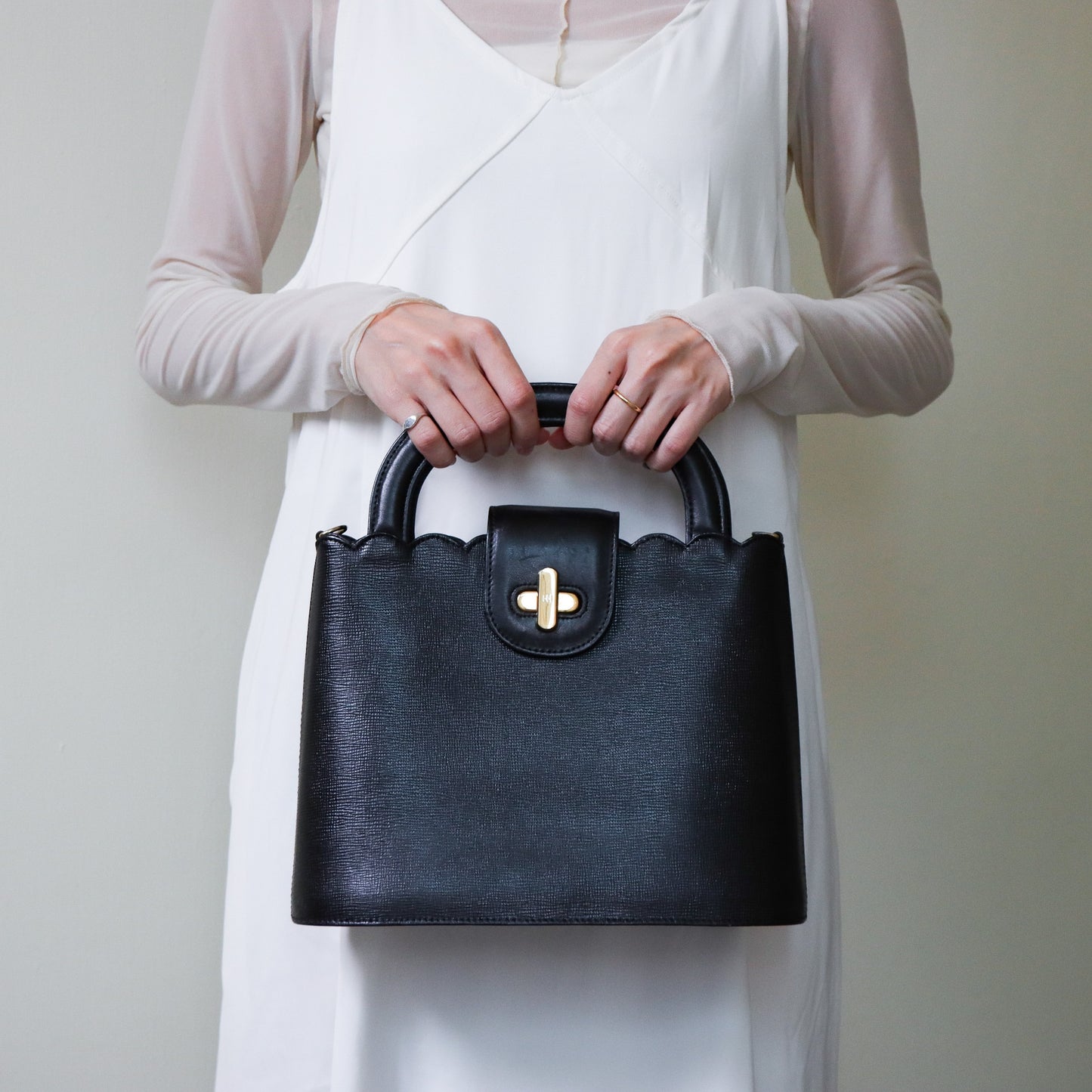 Vintage Hanae Mori 黑色2way手提包側背包 - Folklore