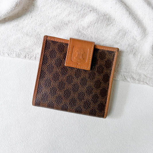 Vintage Celine 棕色老花皮革短夾
