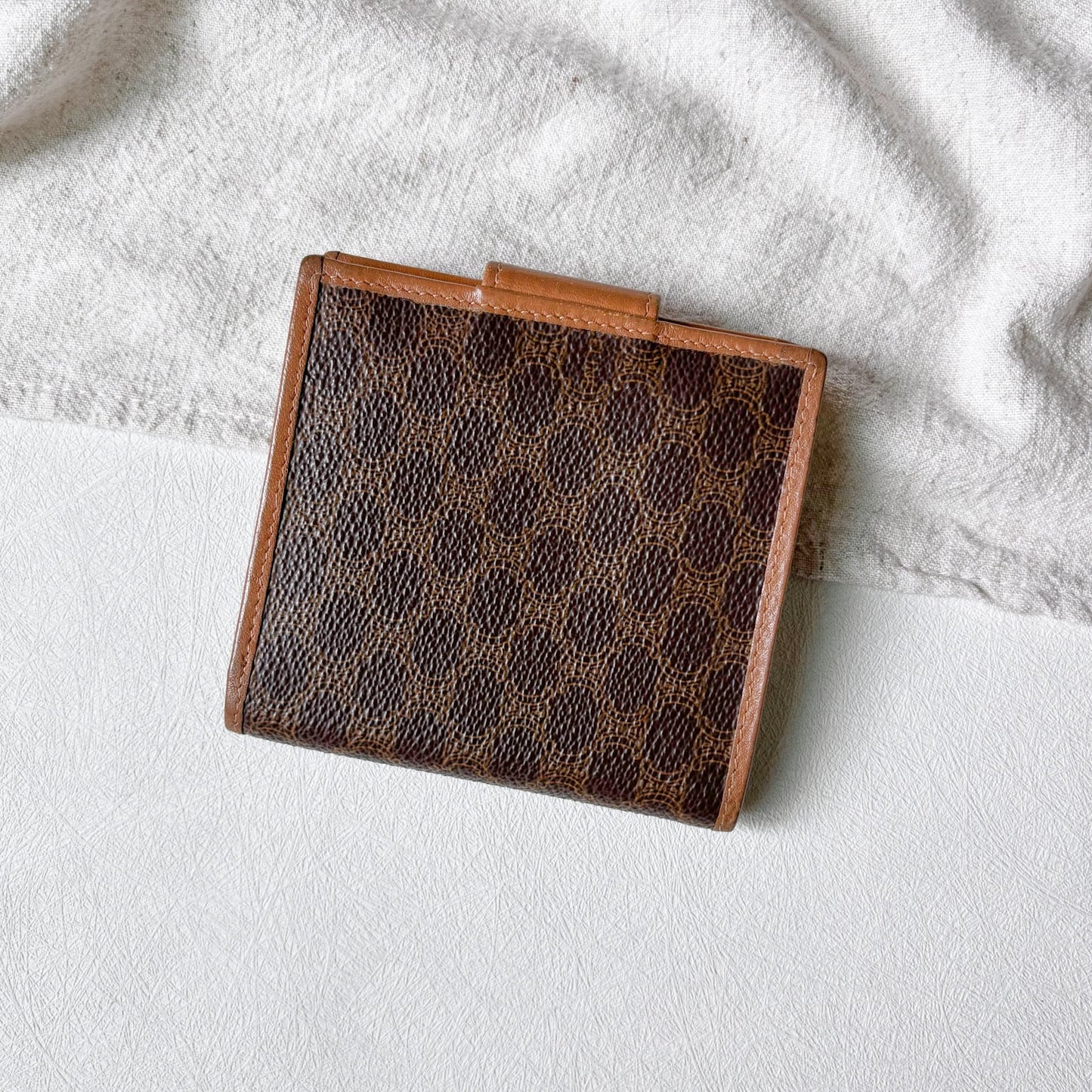 Vintage Celine 棕色老花皮革短夾