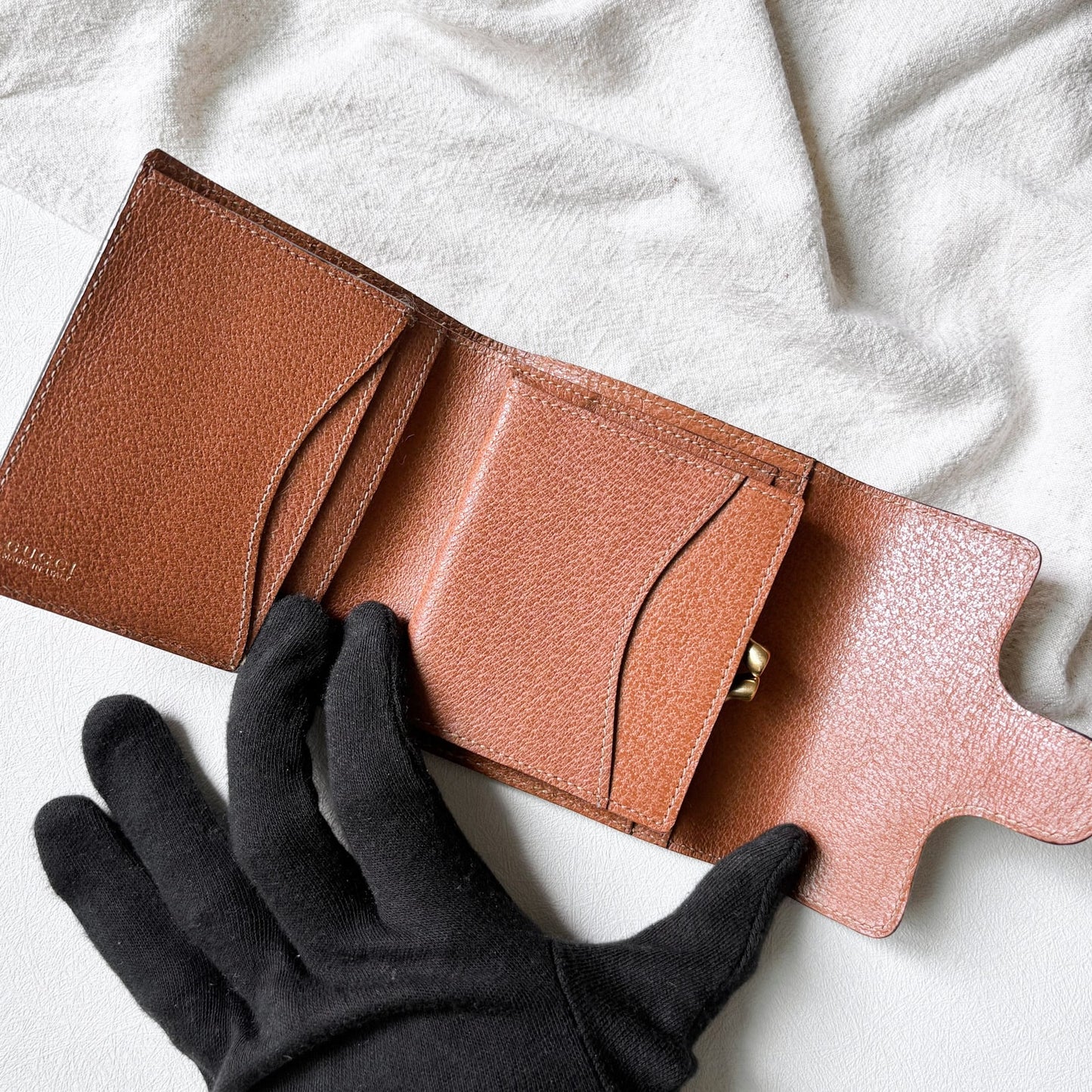 Vintage Gucci 馬銜釦棕色短夾