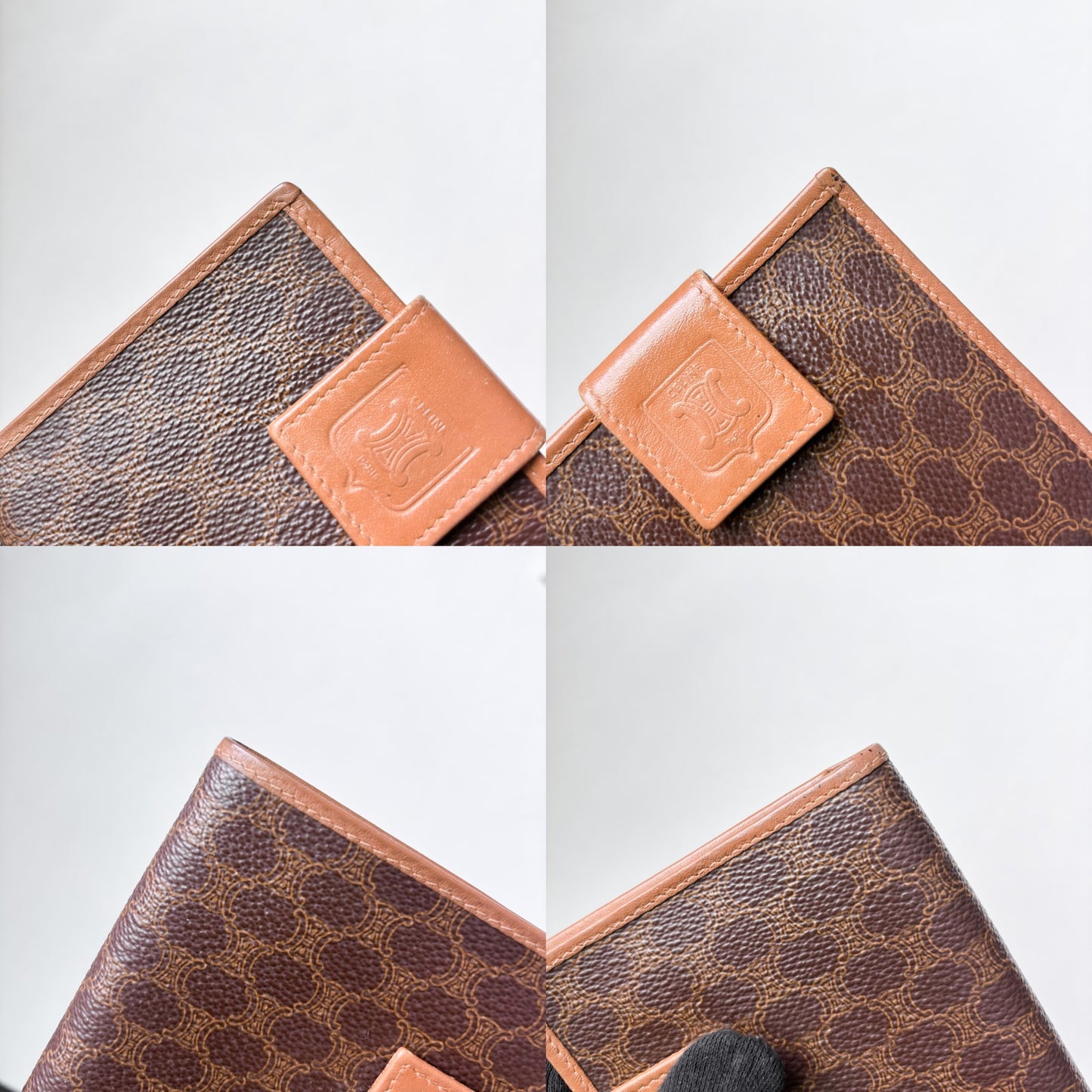 Vintage Celine 棕色老花皮革短夾